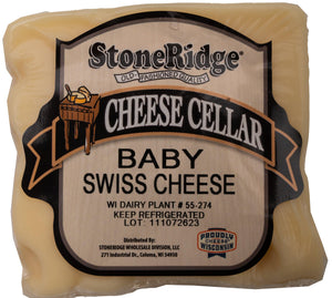 Baby Swiss Cheese  - 8 Ounce Package with clear background.