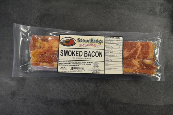 StoneRidge Bacon  - 16 Ounce Package on a gray background.