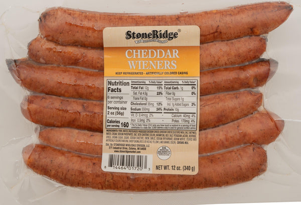 Natural Casing Cheddar Wieners - 12 Ounce Package (6 count) on a white background.