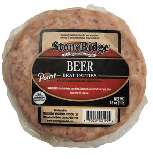 Beer Bratwurst Patties 16 ounce package (4 count) with clear background