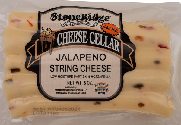 Jalapeno String Cheese  - 8 Ounce Package on a clear background.