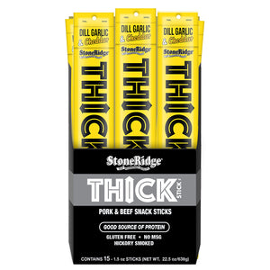 Dill Garlic & Cheddar Thick Stick 15 Pack  with clear background.