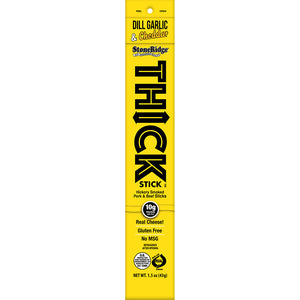 Dill Garlic & Cheddar Thick Stick 1.5 oz from the 15 Pack with clear background.