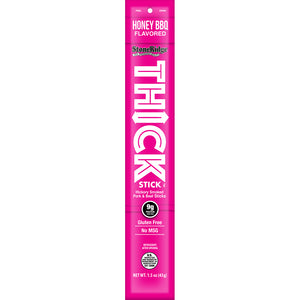 Honey BBQ Thick Stick that is 1.5 oz from the 15 Pack  with clear background.