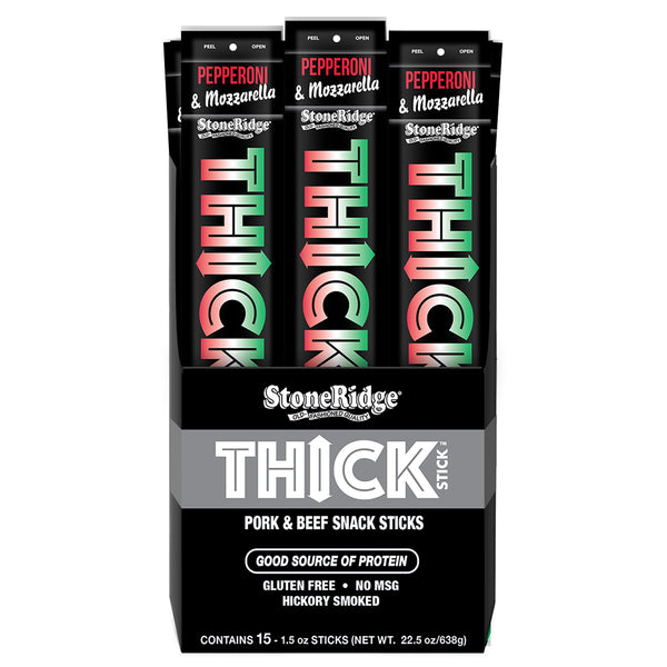 Pepperoni & Mozzarella Thick Stick 15 Pack with clear background.