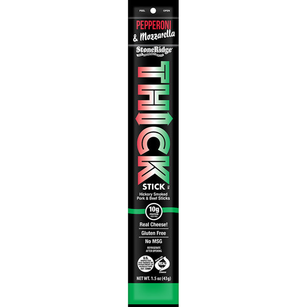 Pepperoni & Mozzarella Thick Stick 1.5 oz from 15 Pack  with clear background.