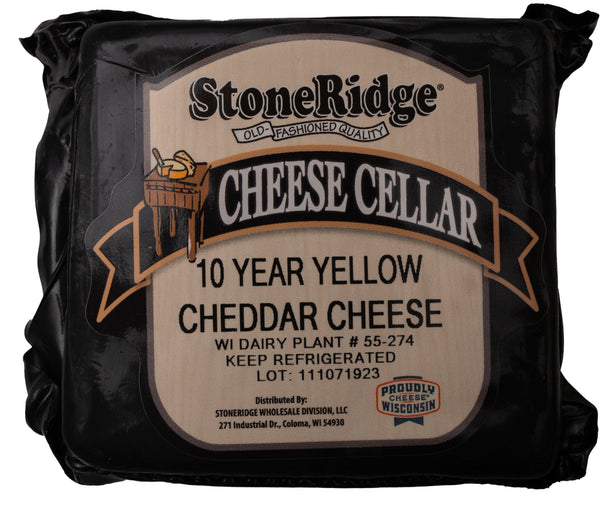 10 Year Yellow Cheddar Cheese 8-9 oz. piece - StoneRidge Meats