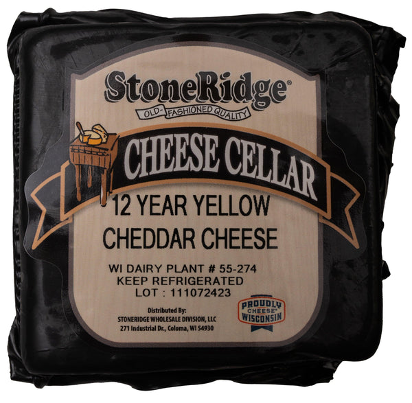 12 Year Yellow Cheddar Cheese 8-9 oz. Piece - StoneRidge Meats