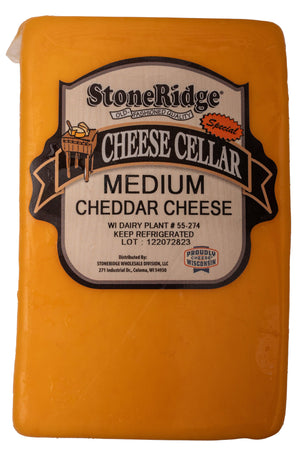 Medium Cheddar Cheese 2 pound package with clear background.