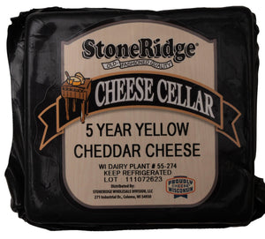 5 Year Aged Yellow Cheddar Cheese 8-9 oz Piece - StoneRidge Meats