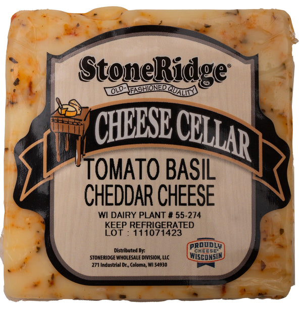 Tomato Basil Cheddar Cheese 8-9 oz. Piece - StoneRidge Meats