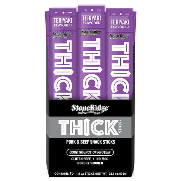 Teriyaki Thick Stick 1.5 ounces in 15 pack with clear background.