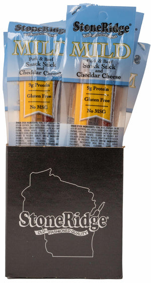 Mild Snack Stick and Mild Cheddar Stick 1.5 ounces (10 pack) with clear background.