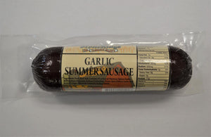 Garlic Summer Sausage - 12 Ounce Package with a clear background.