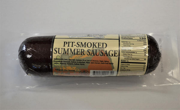 Pit Smoked Original Summer Sausage  - 12 Ounce Package with clear background.