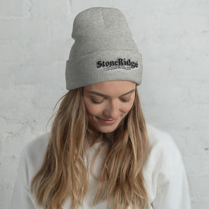 Gray Cuffed Beanie with StoneRidge Logo.