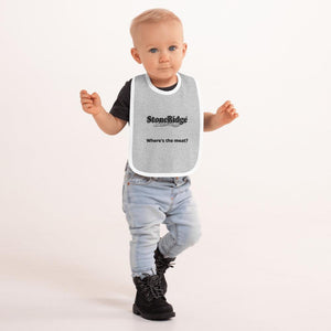 Gray Embroidered Baby Bib with Stoneridge logo.