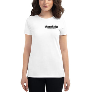 White Women's short sleeve t-shirt with StoneRidge logo